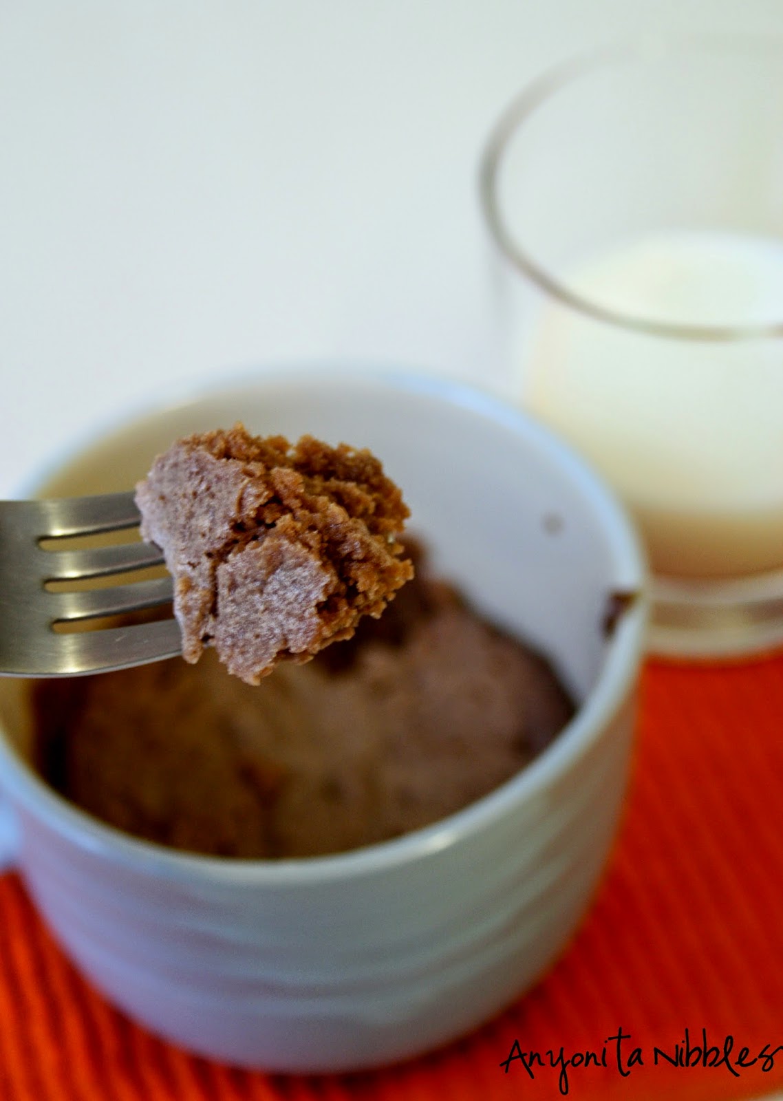 A forkful of peanut butter & Nutella mug cookie from Anyonita Nibbles