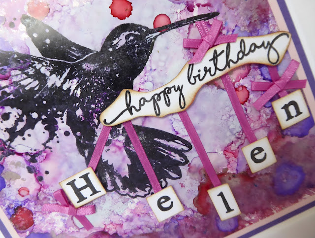 hummingbird stamp - alcohol inks - yupo paper