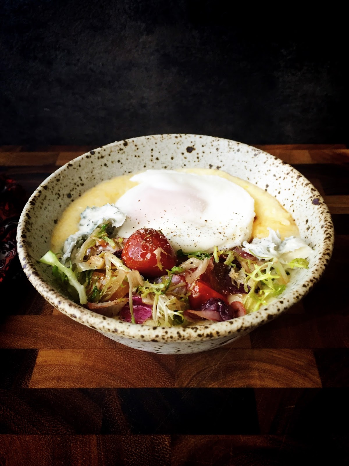 Polenta with Winter Salad, Poached Egg, and Blue Cheese