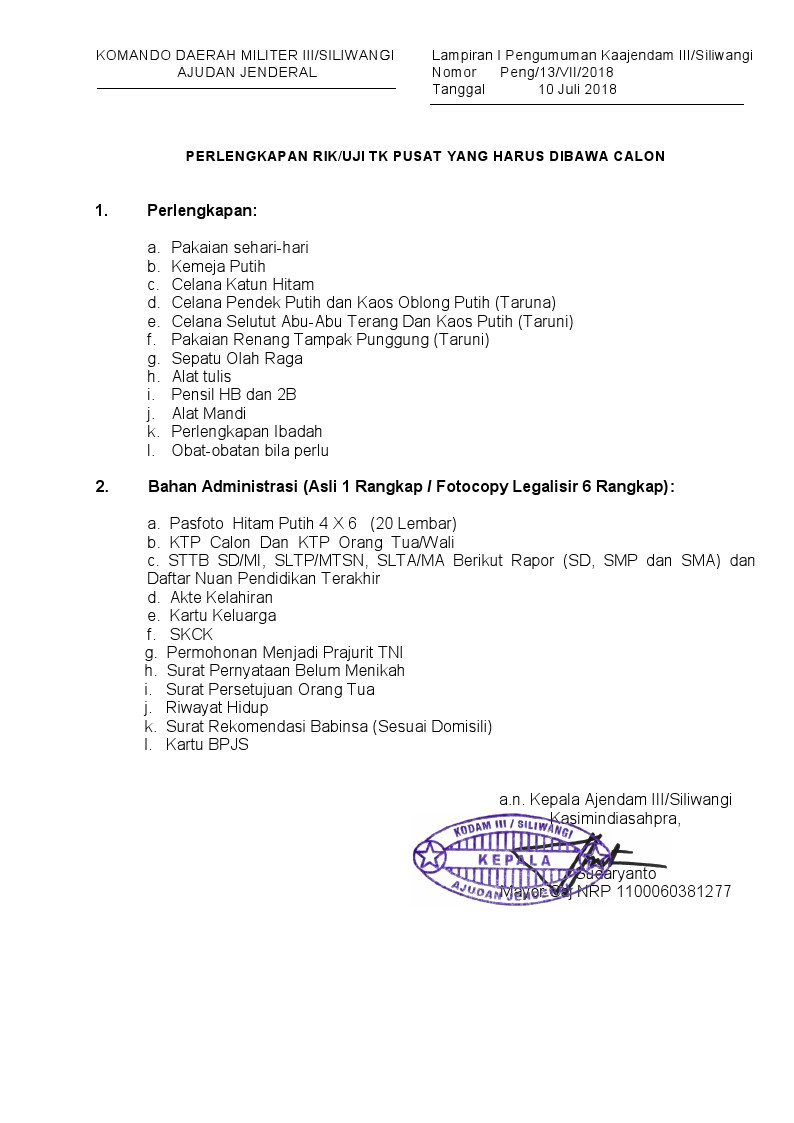 Surat Rekomendasi Dari Babinsa/Koramil Setempat