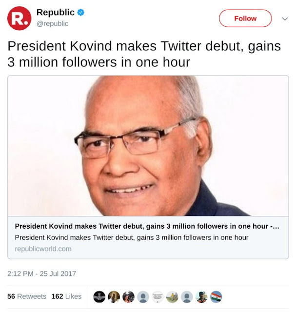 president ram nath kovind fake twitter followers