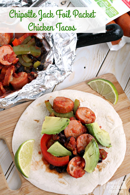 With just 5 simple ingredients, these Chipotle Jack Foil Packet Chicken Tacos can be ready over a campfire or grill in 15 minutes.