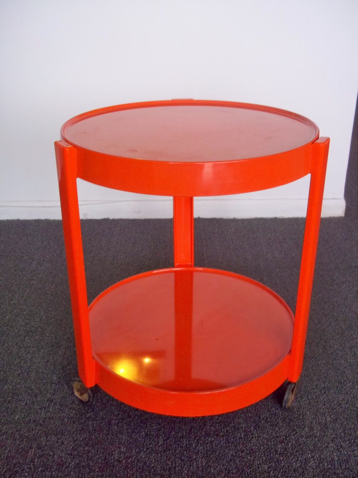 modern20 Vintage 1960's Orange Plastic Trolley Table MId Century