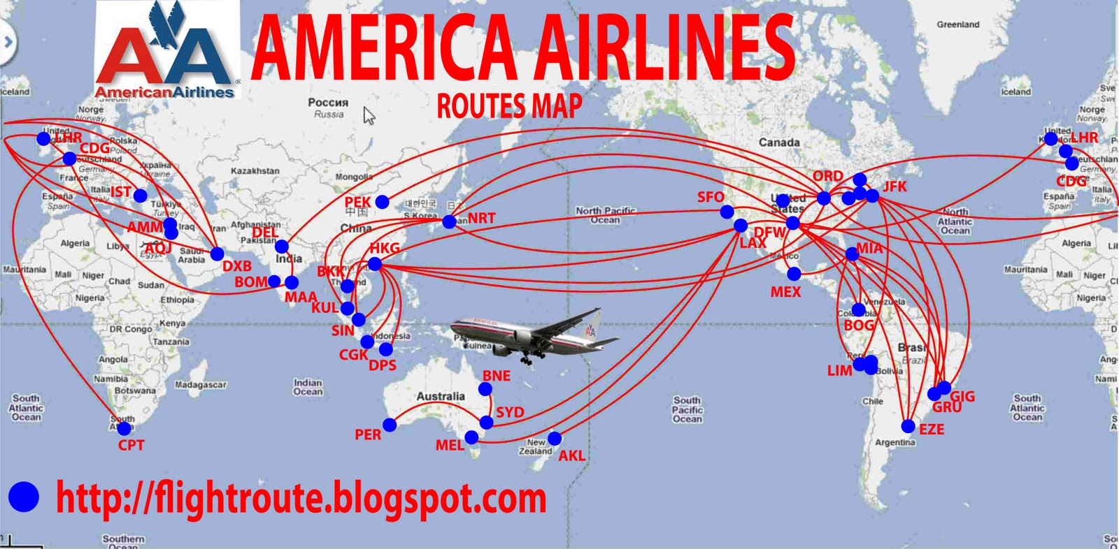 Airlines: American Airlines Routes Map