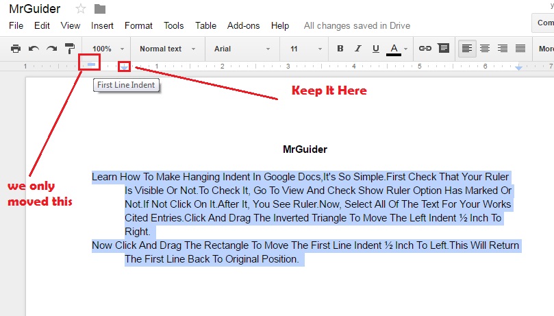 how to do a hanging indent in google slides