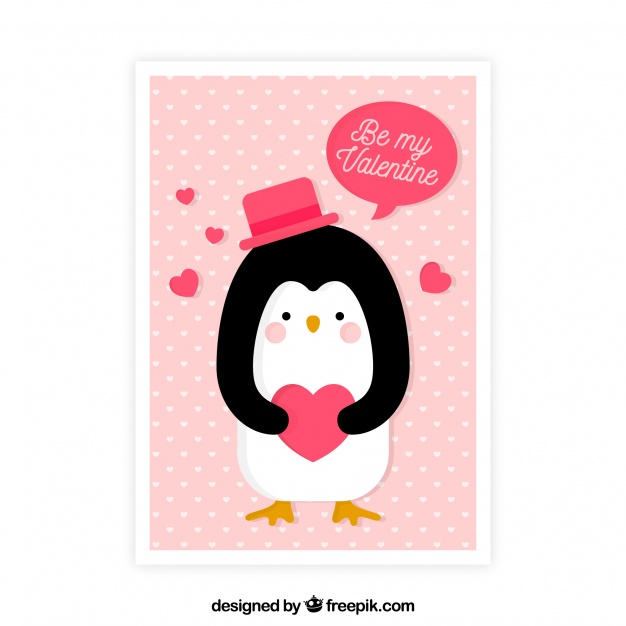 Valentines day greeting card with penguin Free Vector