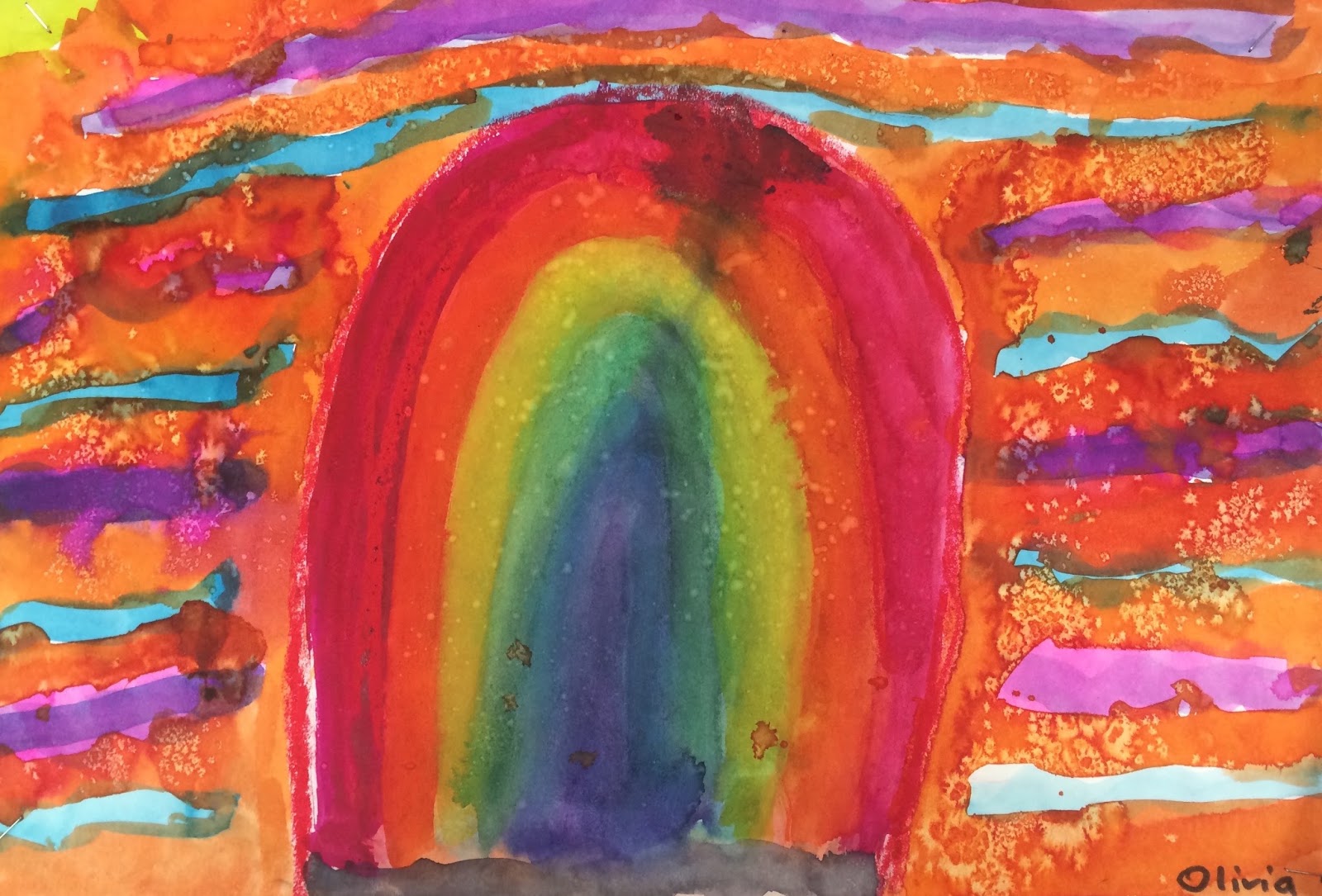 Elmwood's Art Studio Oil Pastel Resist Paintings