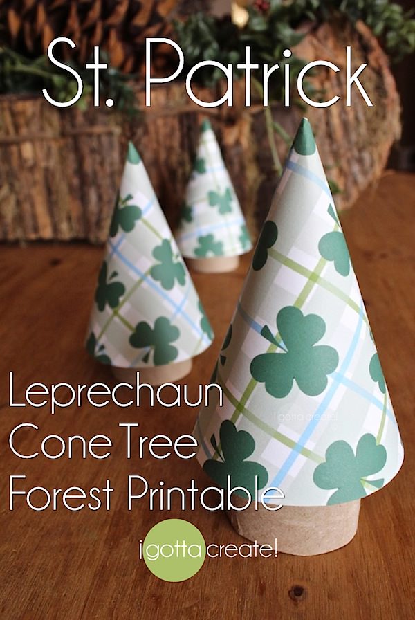 #Leprechaun cone tree forest free #printable for St. Patricks Day. | Compliments of I Gotta Create!