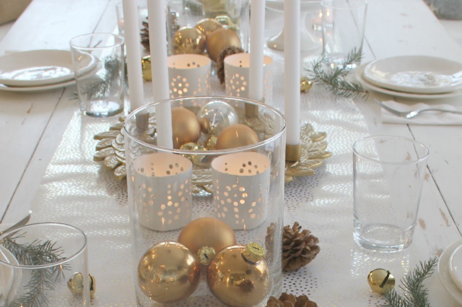 image result for hello lovely christmas holiday farmhouse tablescape gold white green