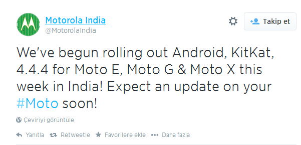 Motorola İçin Android 4.4.4 Güncellemesi