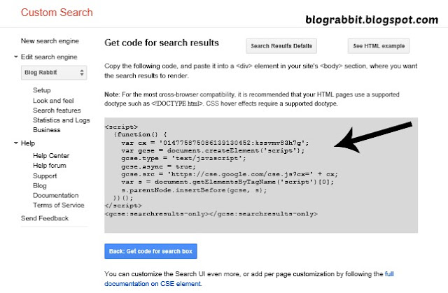 Google Custom Search code