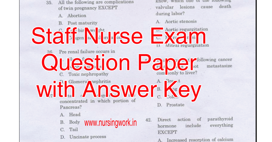 Staff Nurse Exam Question Paper with Answers100 Nos