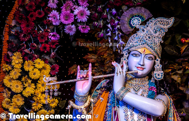 Krishna Janmashtami is also known as Krishnashtami, Saatam Aatham, Gokulashtami, Ashtami Rohini, Srikrishna Jayanti, Sree Jayanti or sometimes merely as Janmashtami... This is a Hindu festival celebrating the birth of Lord Krishna, an avatar of the god Vishnu. This photo journey shares some of the photographs of decorations being done for Janmashtmi night, temples etc with appropriate information about this Hindu Festival...Above photograph is from one of the popular temples at Vrindavan. Different temples in Mathura Vridavan are decorated on this day with special visuals and flowers. Many people from different parts of the country come to the land of Krishna - Vrindavan to celebrate this festival.Lord Krishna was born in Uttar Pradesh State of India and specifically in Mathura Town. Krishna's play ground Gokul and Vrindavan become more crowded and celebrations go up to a week around Janmashtmi.Acorss the country, Janmashtmi is celebrated in different ways as per local traditions. In Gujarat where the city Dwarka has Dwarkadhish temple celebrates it with pomp and joy.In Jammu, kite flying is an important part of the celebration on his day. Someone in my team was also telling us about Kite-Flying in some part of Rajasthan.The temples especially in Vrindavan witness an extravagant and colourful celebration on this occasion. Raslila is performed to recreate incidents from the life of Krishna and to commemorate his love for Radha.Lord Krishna is the eighth son of Devaki and Vasudeva. Rasa lila, dramatic enactments of the life of Krishna, are a special feature in regions of Mathura and Vrindavan and regions following Vaishnavism in Manipur. While the Rasa lila re-creates the flirtatious aspects of Krishna's youthful days, the Dahi Handi celebrate God's playful and mischievous side, where teams of young men form human pyramids to reach a high-hanging pot of butter and break it. This tradition, also known as uriadi, is a major event in Tamil Nadu on Gokulashtami.In the eastern state of Orissa, around Puri and West Bengal in Nabadwip, people celebrate it with fasting and doing puja at midnight. Even people from North India also celebrate it with fasts, but definition of these fasts changes from one state to other, or even across small regions. Purana Pravachana from Bhagavata Purana are done from the 10th Skandha which deals with pastimes of Lord Krishna. The next day is called Nanda Utsav or the joyous celebration of Nanda Maharaj and Yashoda Maharaani. On that day people break their fast and offer various cooked sweets during the early hour.Krishna Janmashtami is observed on the Ashtami tithi, the eighth day of the dark half or Krishna Paksha of the month of Bhadra in the Hindu calendar. This is the time when the Rohini Nakshatra is ascendant. The festival always falls within mid-August to mid-September in the Gregorian calendar. In 2010, for example, the festival was celebrated on 1 September, and in 2011 on 22 August in North India and on 21 August in South Indian states like Kerala. In 2012 it's on 10th August.On this auspicious occasion, temples and homes are beautifully decorated and illuminated. Night long prayers are offered and religious hymns are sung in temples. The priests chant holy mantras and bath the idol with Panchamrit which comprises of Gangajal (water from the holy Ganges River), milk, ghee (clarified butter), curd, and honey pouring all these from a conch shell. After this bath the idol of the infant Krishna (also known as Balmukund) is placed in a cradle. Devotional songs and dances mark the celebration of this festive occasion all over Northern India.A photograph of Lord Krishna, handling govadrdhan Parvat to give shelter to peple of his old state.Every year for the past few years, several thousand teams of youth perform street plays on occasion of Janmashtami worldwide. These are youth inspired by Pandurang Shastri Athavale, of the Swadhyay Pariwar, to take the message of Krishna. Parallel to the work that Lord Krishna has done by spreading positive, strong values and thoughts in society, these youth want to take the powerful thoughts of the Gita in society through the medium of a play around the week of Janmashtami.Many of Cow shelters celebrate Krishna Janmashtmi in different ways... In Hindu Religion, cows are taken care of with lots of love and treated as mothers.