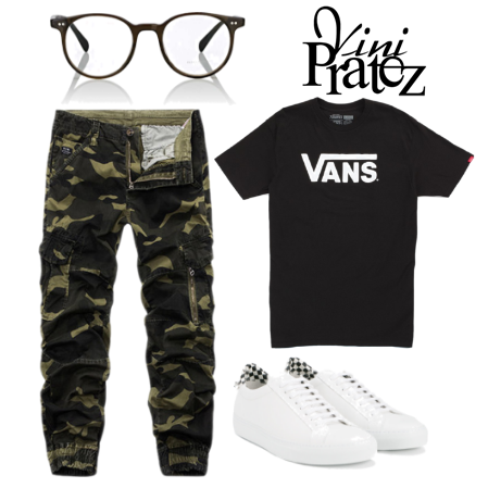 calça camuflada com tenis branco