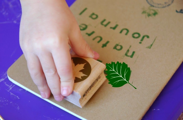 using rubber stamps to decorate preschool nature journals