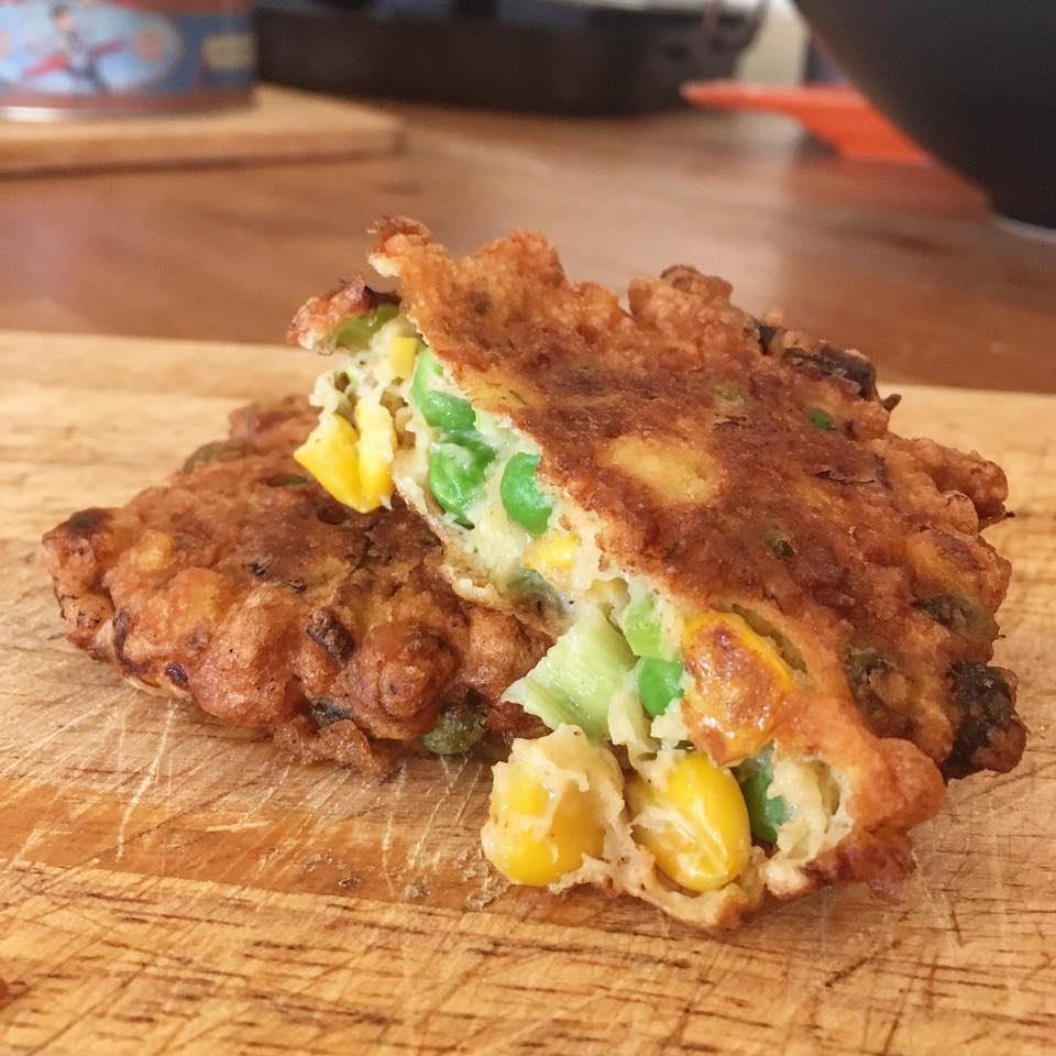 MATTYB BAKES "SWEET AS" CORN AND PEA FRITTERS