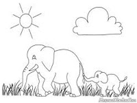 Mewarnai Gambar Induk Gajah Dan Anak Gajah