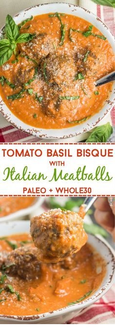 Tomato Basil Bisque with Italian Meatballs