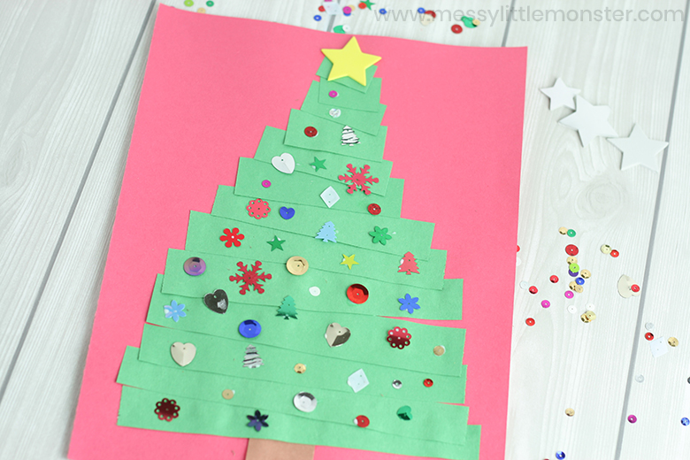 Toddler Christmas Card Paper Strip Christmas Tree Craft Messy