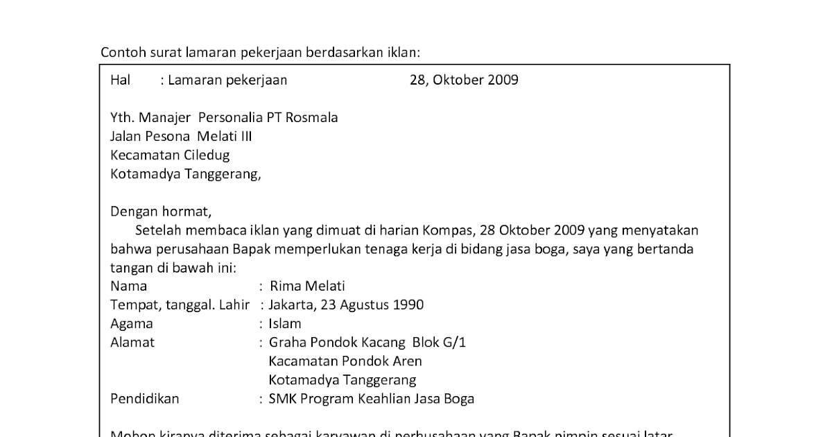 Contoh Surat Lamaran Menjadi Guru Tidak Tetap Contoh