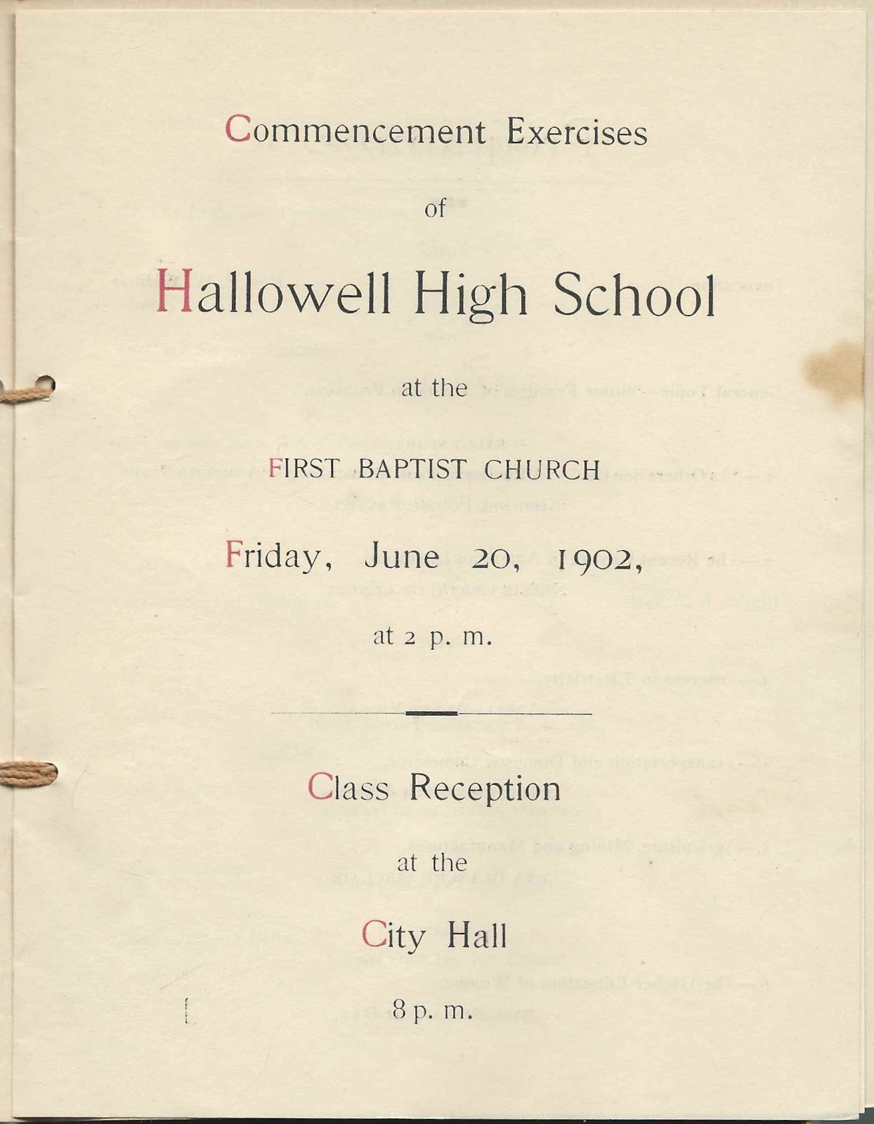 Heirlooms Reunited 1902 Commencement Exercises, Hallowell High School, Hallowell, Maine