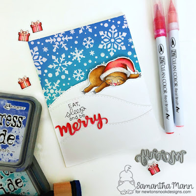 Eat, Sleep and Be Merry Card by Samantha Mann for Newton's Nook Designs, sloth, Christmas, Cards, Distress Inks, Stencil, Embossing Paste, #newtonsnook #sloth #cards #christmas #stencil