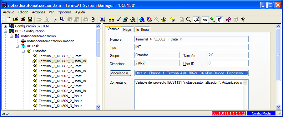 Notas de automatización: Mapeado de entradas/salidas y configuración
