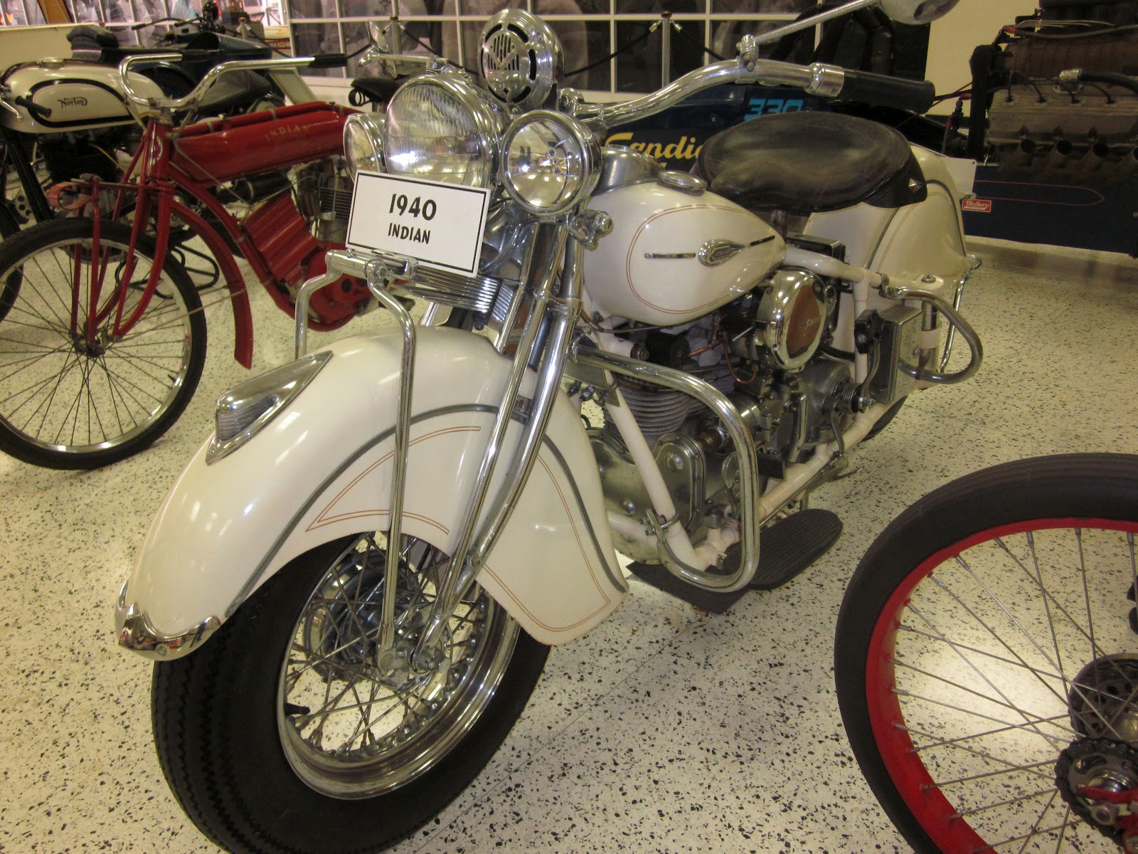 OldMotoDude 1940 Indian InLine Four on display at the Indianapolis