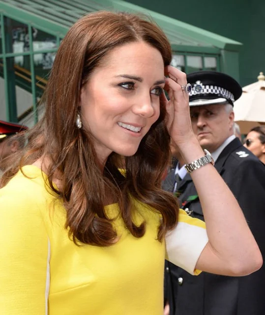 Catherine, the Duchess of Cambridge arrives for the women's semi finals during the Wimbledon Championships at the All England Lawn Tennis Club