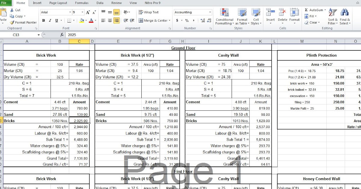 Analysis of Rates Of Building Construction Sheet in Excel Aoo3D