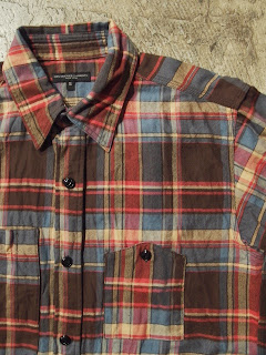 engineered garments work shirt in brown/blue cotton plaid