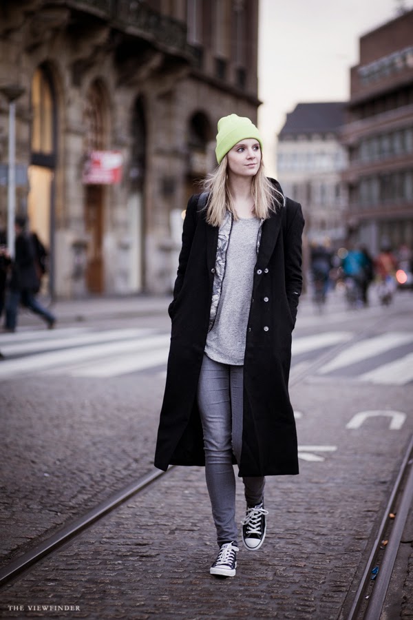 Striped Long Fashionable Coat. Elegant Street Style Chic