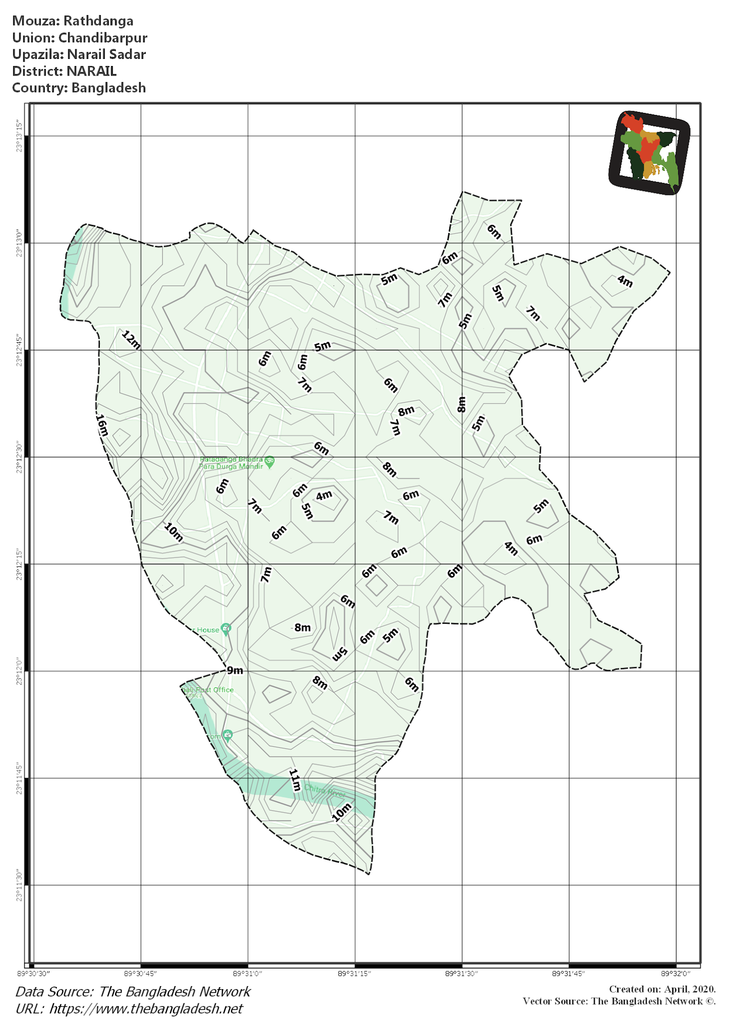 Map of Rathdanga Mouza of Narail Sadar Upazila, NARAIL, Bangladesh.