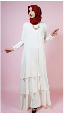 Baju Dress Maxi Muslimah Putih Elegan