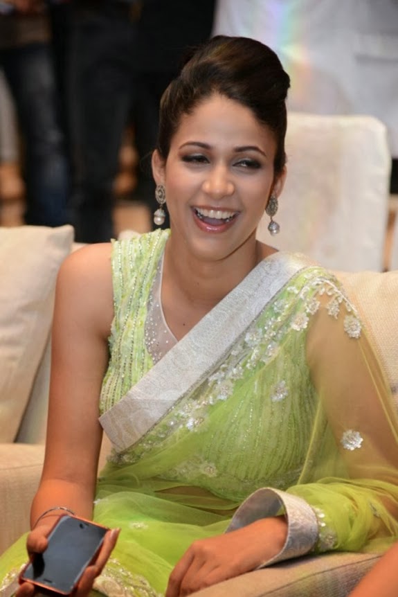 Actress Lavanya Tripathi In Green Netted Saree Cap