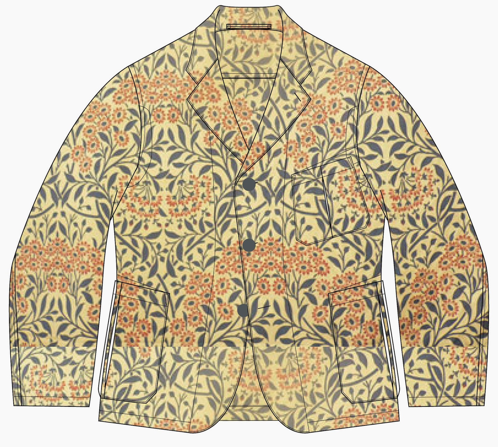 ADJUSTABLE COSTUME: 30's Style Pinchback Summer Jacket〜William Morris〜