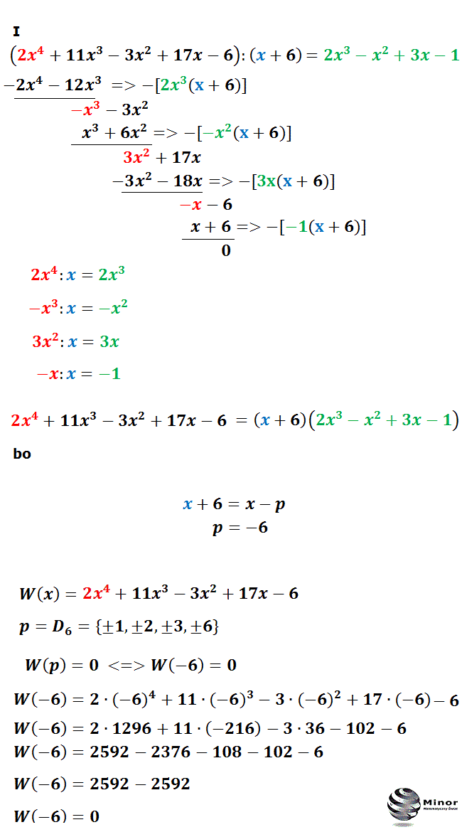 Dzielenie wielomianu przez dwumian (x-p), za pomocą twierdzenia Bézout.