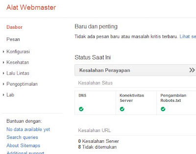 dashboard google webmaster tool