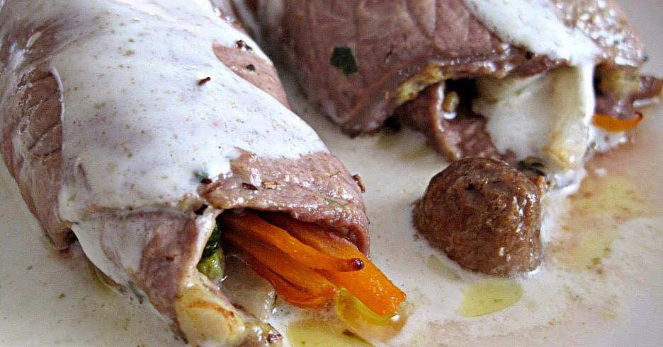 LOMO DE TERNERA RELLENO DE VERDURITAS SALTEADAS, CON SALSA DE