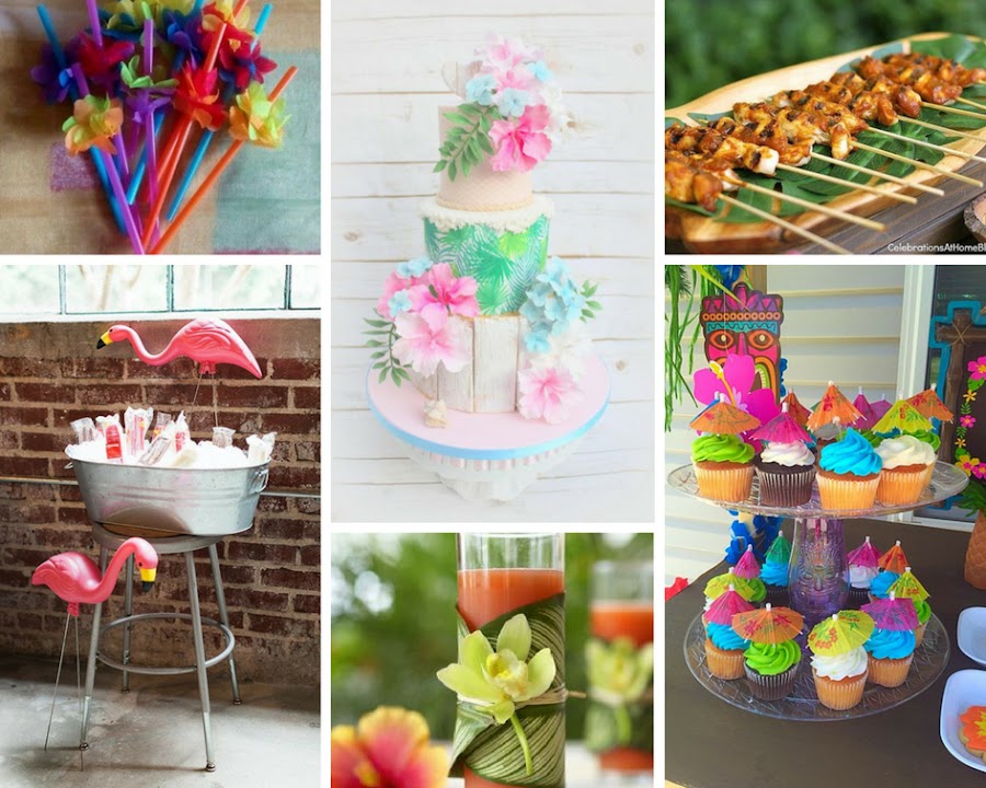 ideas tutoriales paso a paso decoración fiesta hawaiana de verano hibiscus hojas tropicales palmeras tiki 