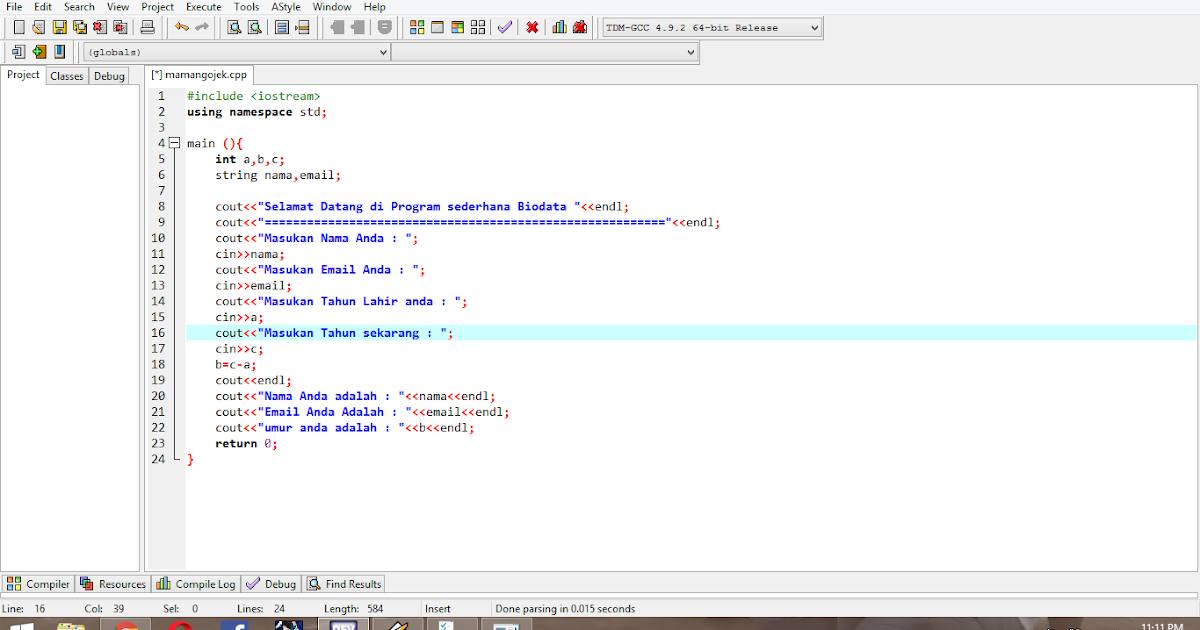 Cara Membuat Program Dev C++: Cara Membuat Biodata Sederhana dari Dev C++