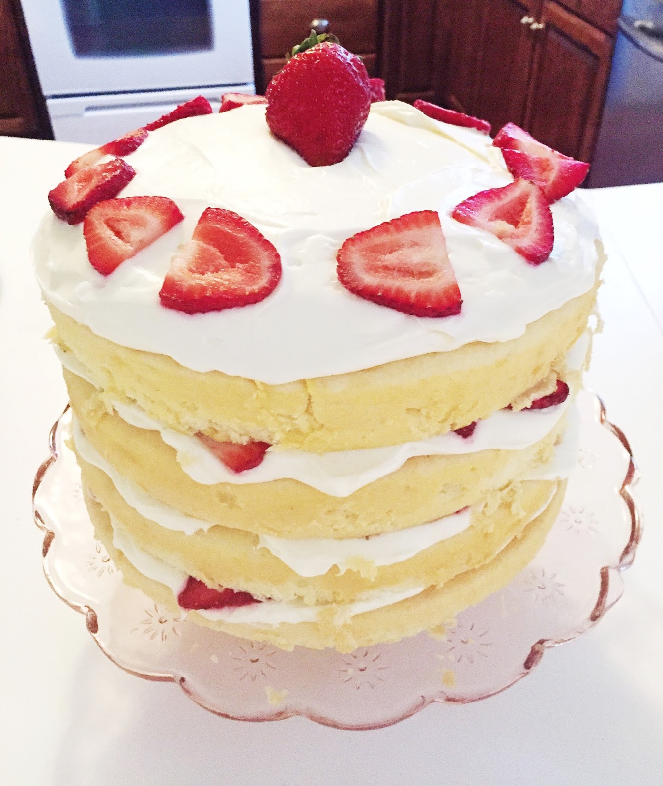 Pucker Up Style Vanilla & Strawberry layered Cake with Whipped Cream