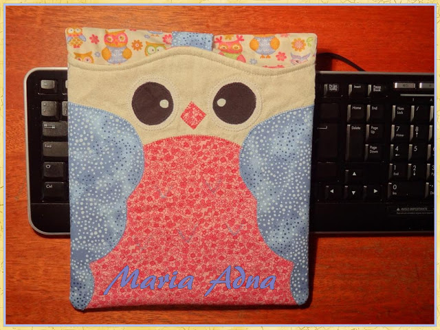 Capa para ipad, apliquê coruja, Maria Adna Ateliê, Patchwork bolsas e afiins, Coruja, apliquê