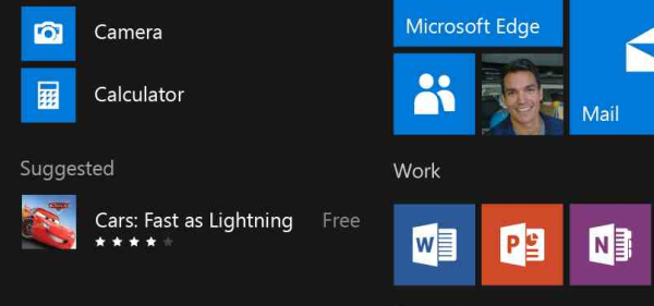 Windows 10 start menu suggestions