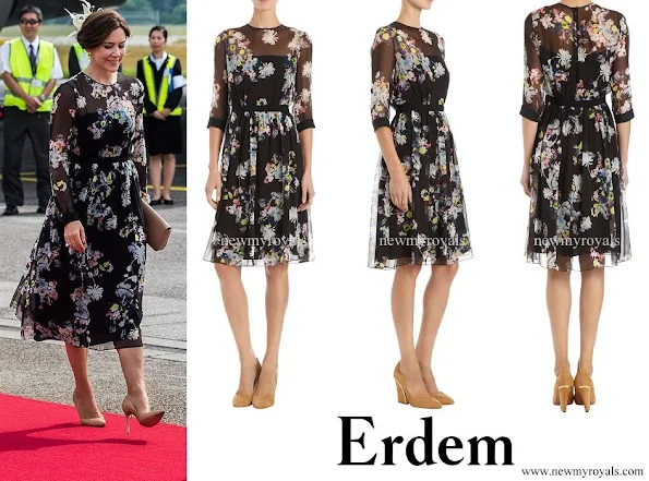 Crown Princess Mary wore Erdem Sheer Overlay Floral Print Dress