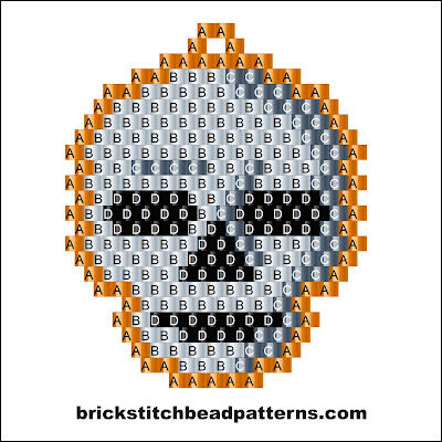 Click for a larger image of the Human Skull Halloween bead pattern labeled color chart.