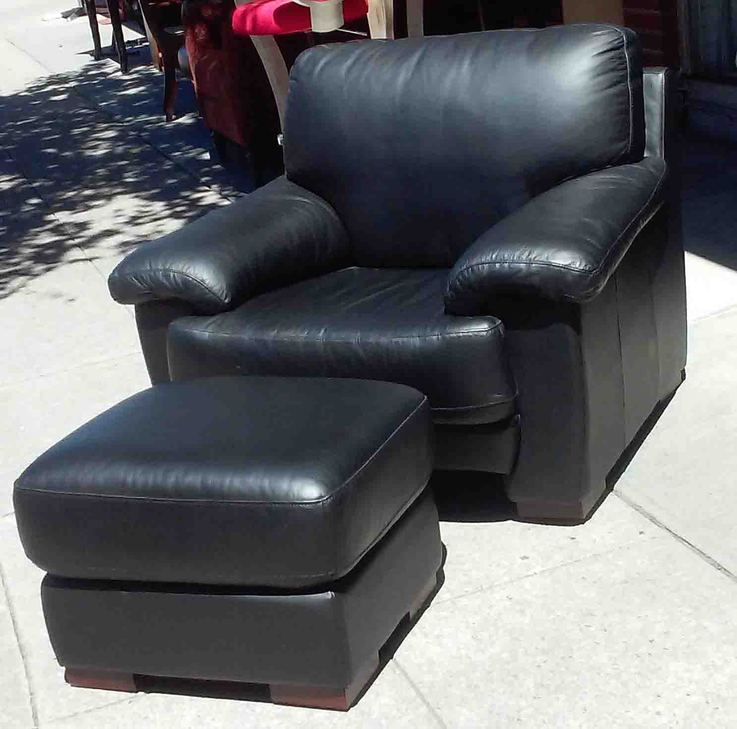 UHURU FURNITURE & COLLECTIBLES: SOLD Black Leather Chair and Ottoman - $195