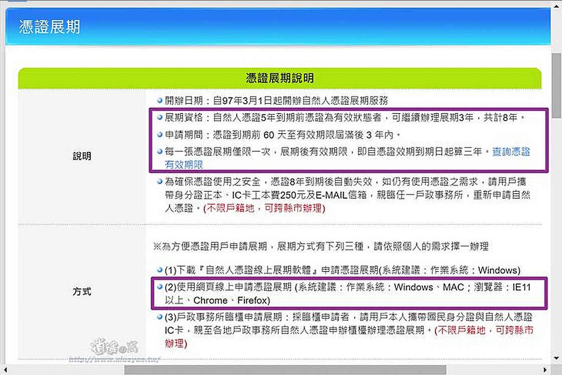 自然人憑證有效時間可線上展期三年