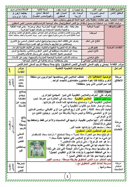 مذكرات عيد الزربية لغة عربية المقطع الثامن للسنة الثانية ابتدائي PDF