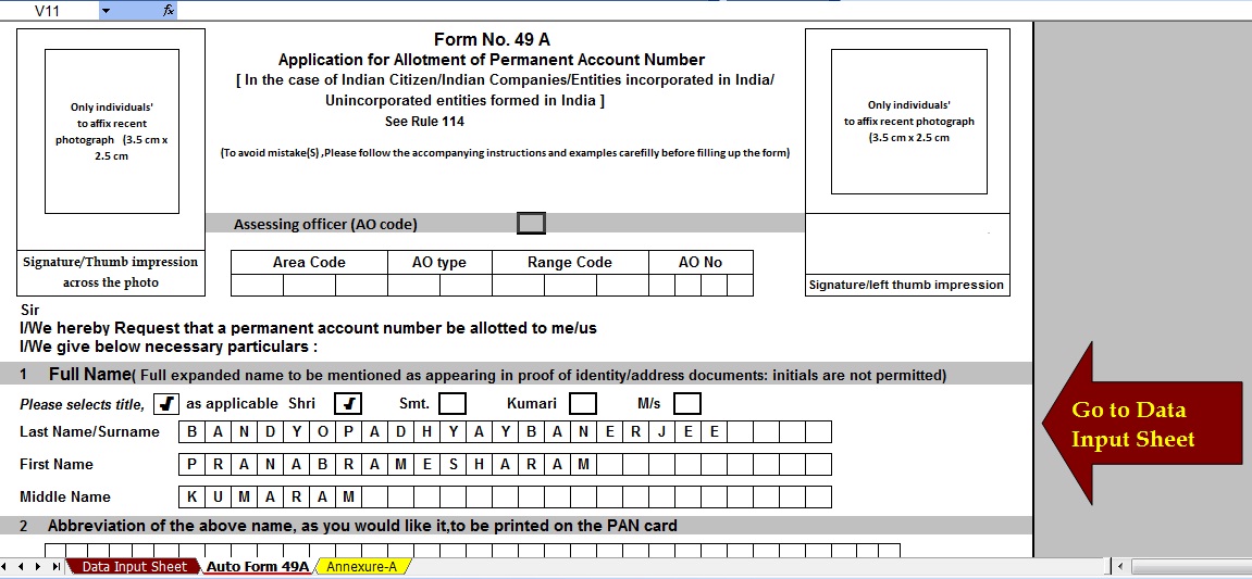 Indian Pan Card Application Form 49aa Pdf